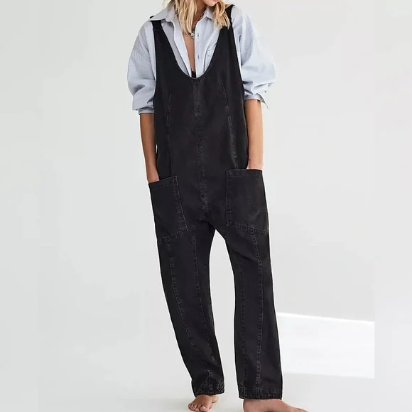 Free People We The Free High Roller Jumpsuit in Mineral Black - Picture 1 of 11